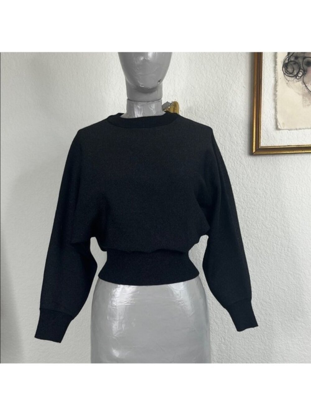 Alice + Olivia Metallic Wool Crew Neck Batwing Cropped Sweater